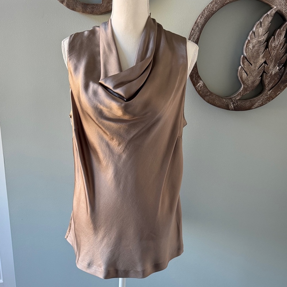 Classiques Entier  Silk Satin Bronze Sleeveless Blouse. Size XL
